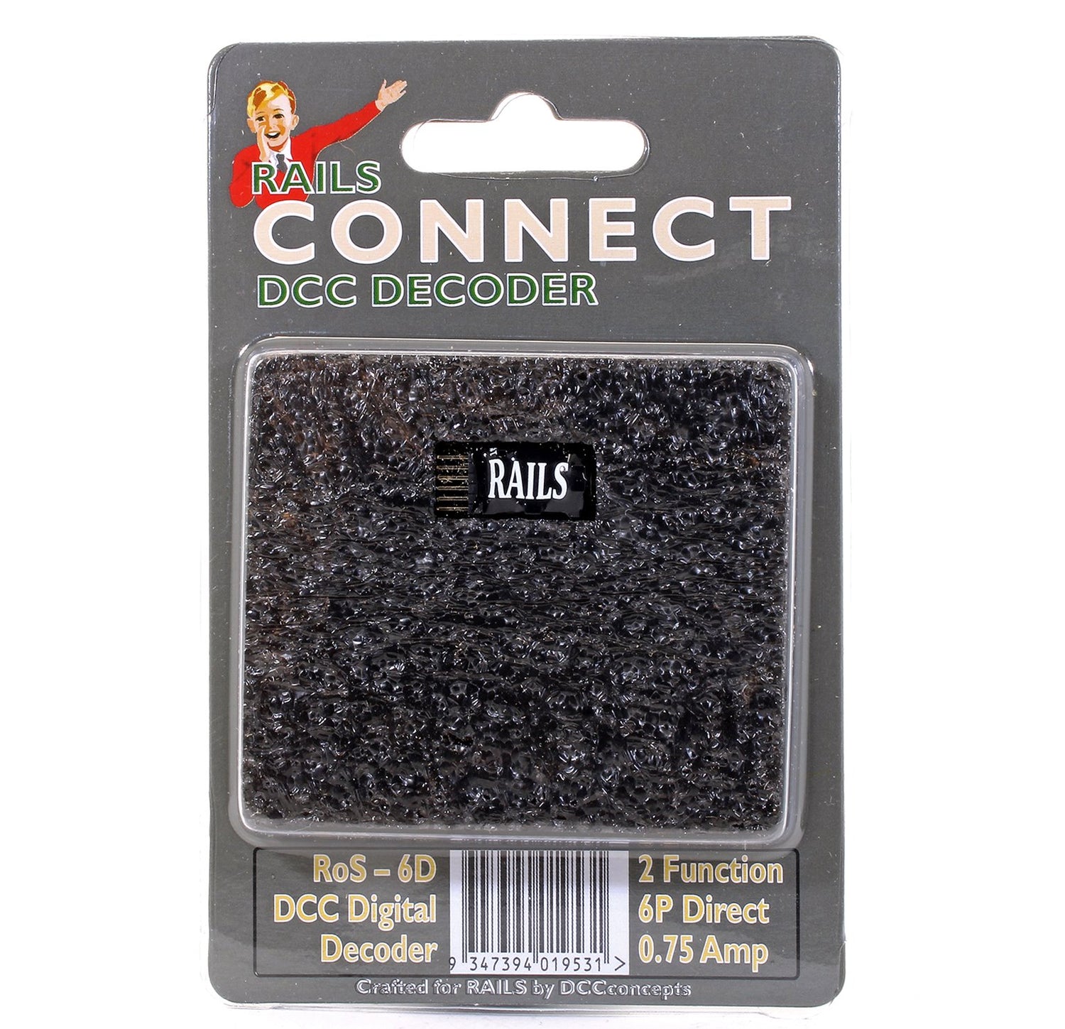 Rails Connect Decoder, 6 Pin Direct 2 Function Nano Decoder