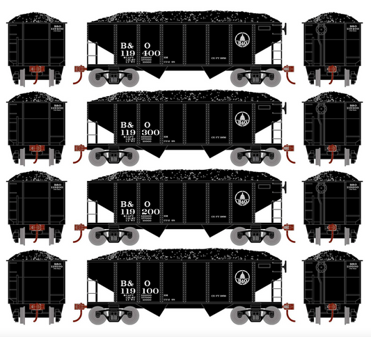 Set of 4 Roundhouse B&O 34' Ribbed Hopper Wagons (Pack1)