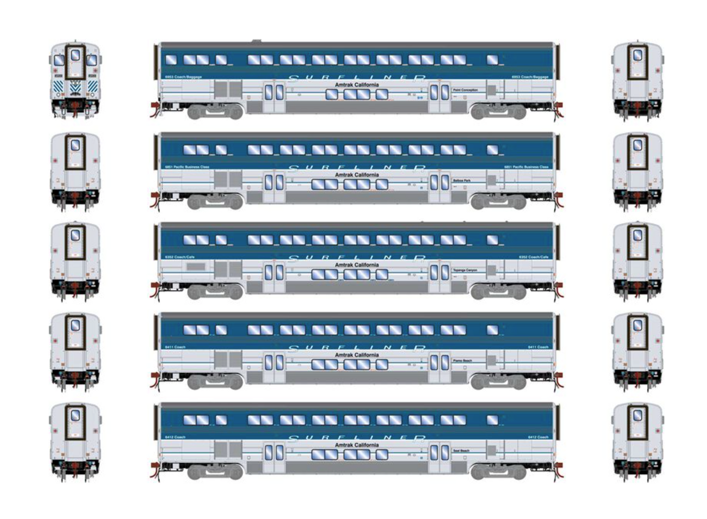 Set of 5 Amtrak Surfliner Cars with Lights & Sound