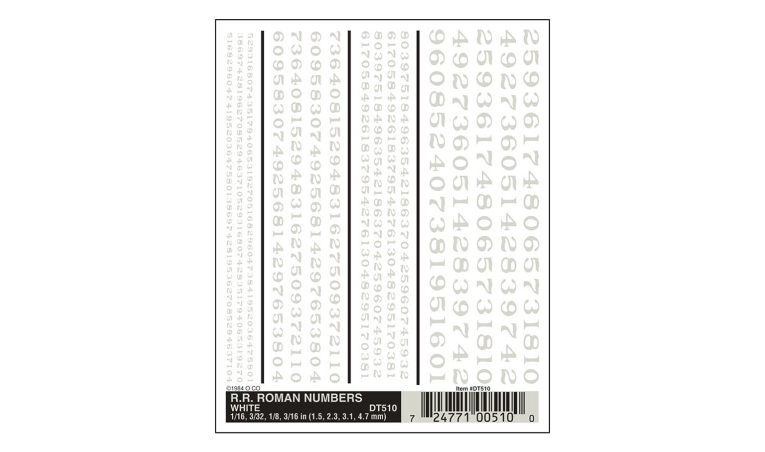 WOODLAND SCENICS - Decals - R.R. Roman Numbers - White