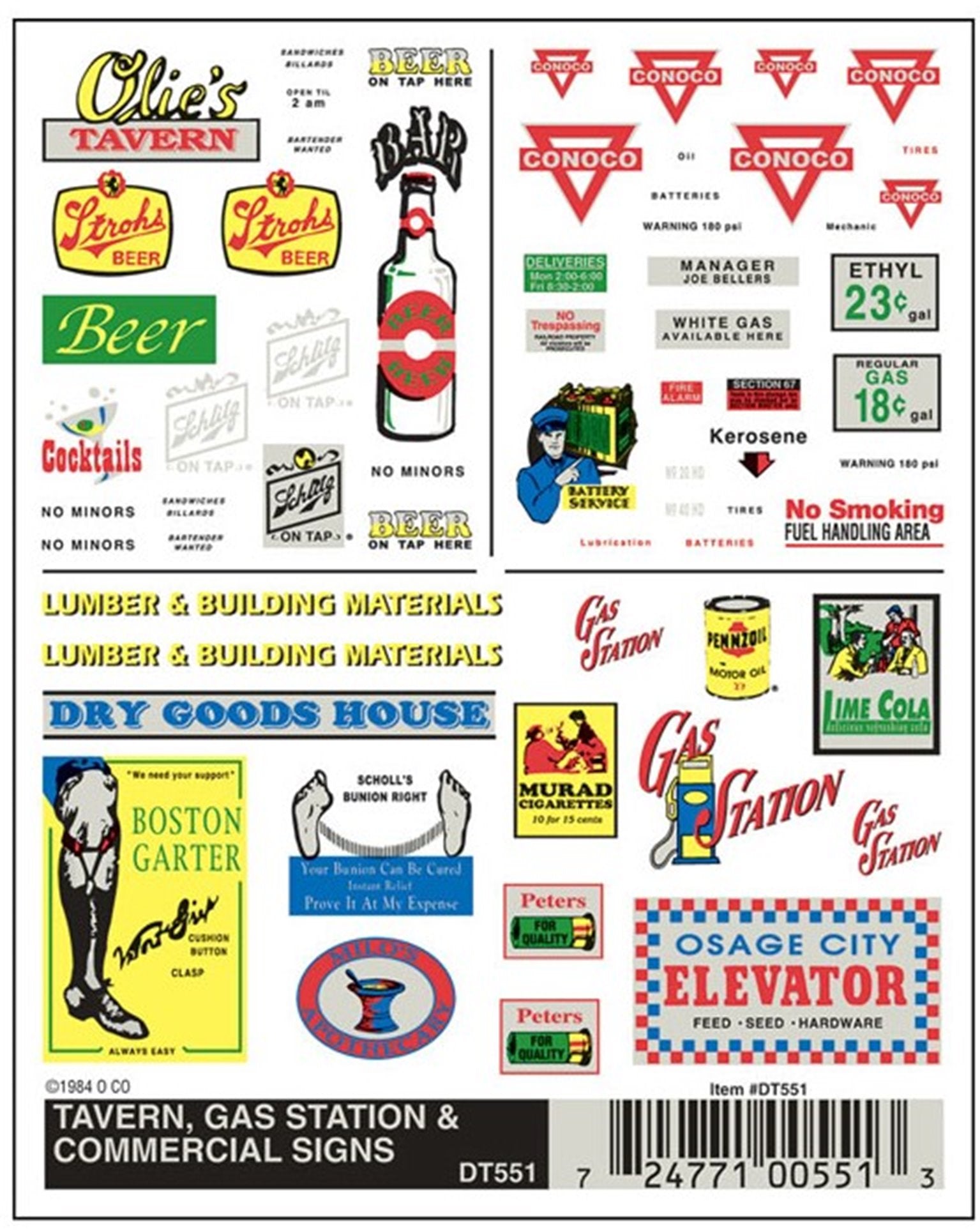 WOODLAND SCENICS - Decals - Tavern, Gas Station & Commercial Signs 