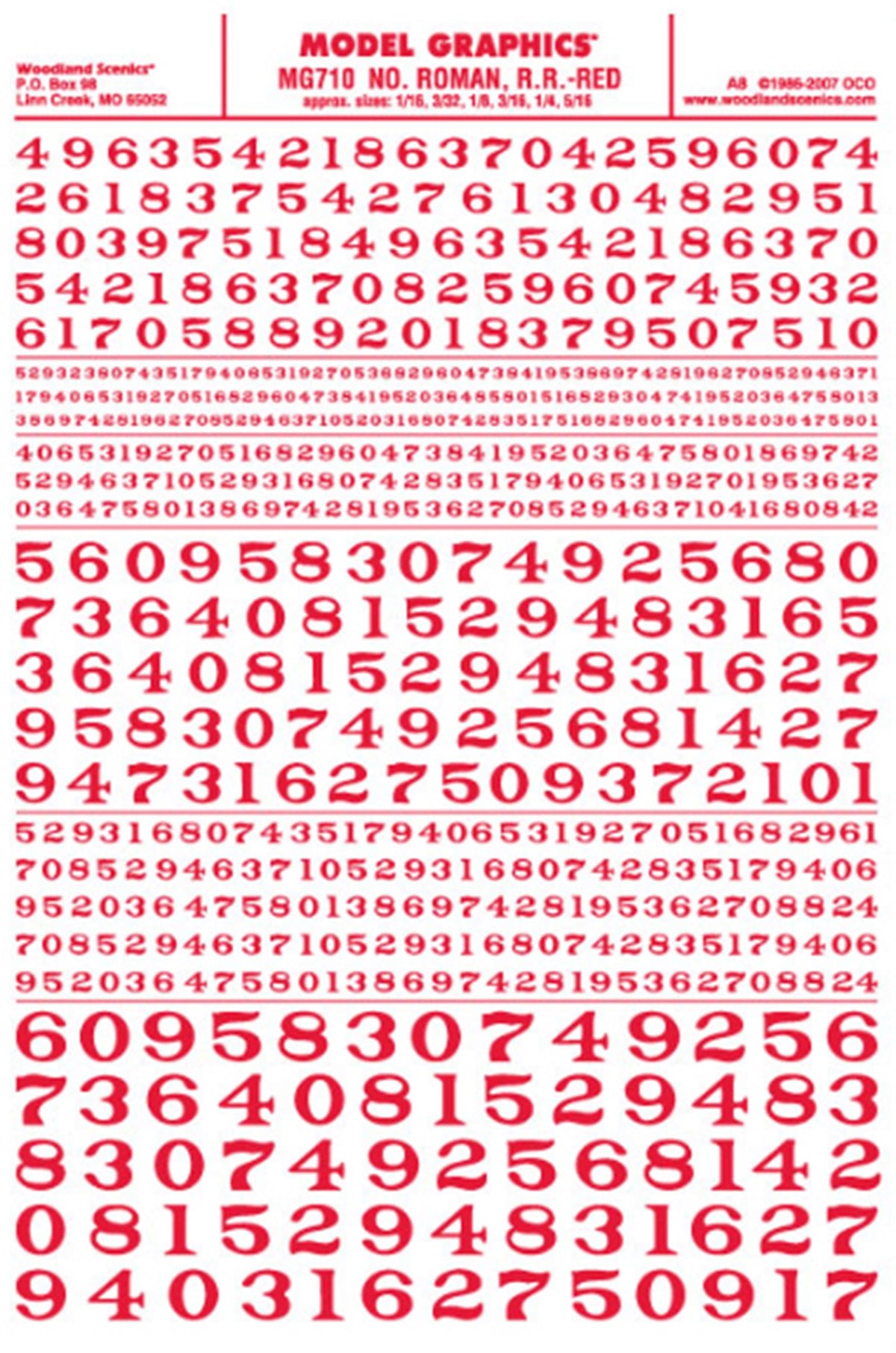 Numbers Railegh Woodland Scenics WMG710 MG710 Numbers Roman RR Red – Rails