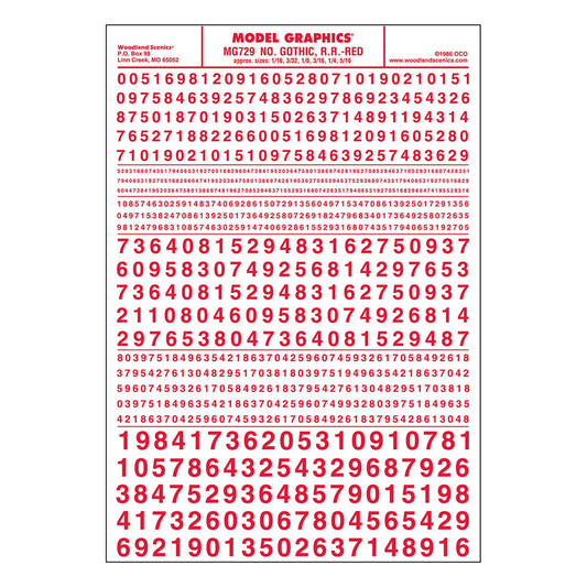 Numbers Gothic, R.R - Red Dry Transfer Decals