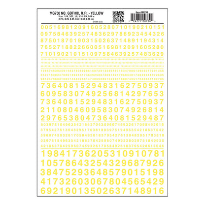 Number Gothic, R.R - Yellow Dry Transfer Decals