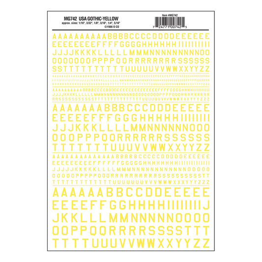  45° USA Gothic - Yellow Dry Transfer Decals