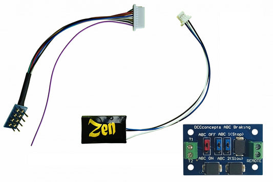 Zen Black Decoder: Classic small decoder shape with 8-pin harness. 4 Functions. Includes 1x ABC module