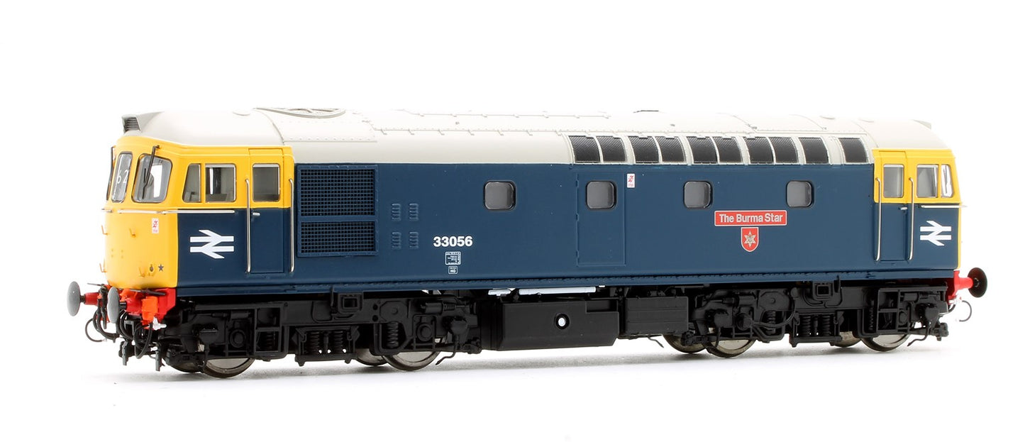 Class 33/0 33056 BR Blue Full Yellow Ends The Burma Star Diesel Locomotive - DCC Fitted