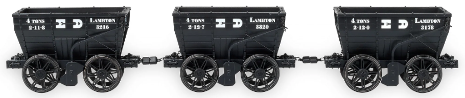 Pre-Owned ACC2805F Pack of 3 - Lambton Collieries (Earl of Durham’s Collieries) - Three ex-NER P1 style Chaldron wagons in pre-1896 livery