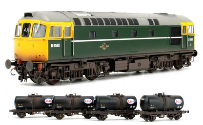Class 33 D6580 BR Green (FYE) Locomotive with 4x late 1960s ESSO 'B' tank wagons (WEATHERED) 