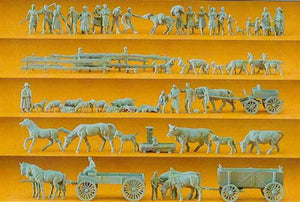 PEOPLE, ANIMALS and CARTS (60 UNPAINTED FIGURES)
