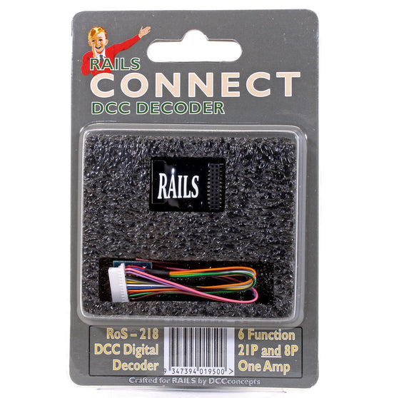 Rails Connect Decoder, 21 Pin Direct (8 Pin Harness) 6 Function Decoder