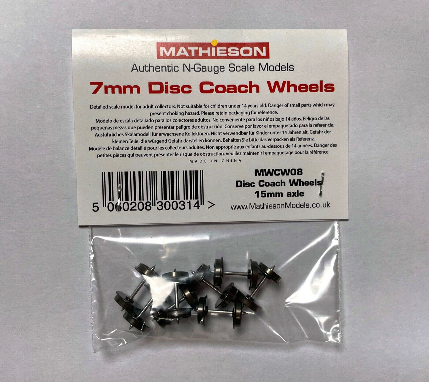 Pack of 8x 15mm Axle Disc Coach Wheels